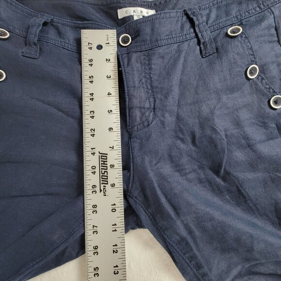 Cabi Women Navy Linen Straight Leg Cropped Pants Size 10 Nautical Button Accent - Picture 9 of 11